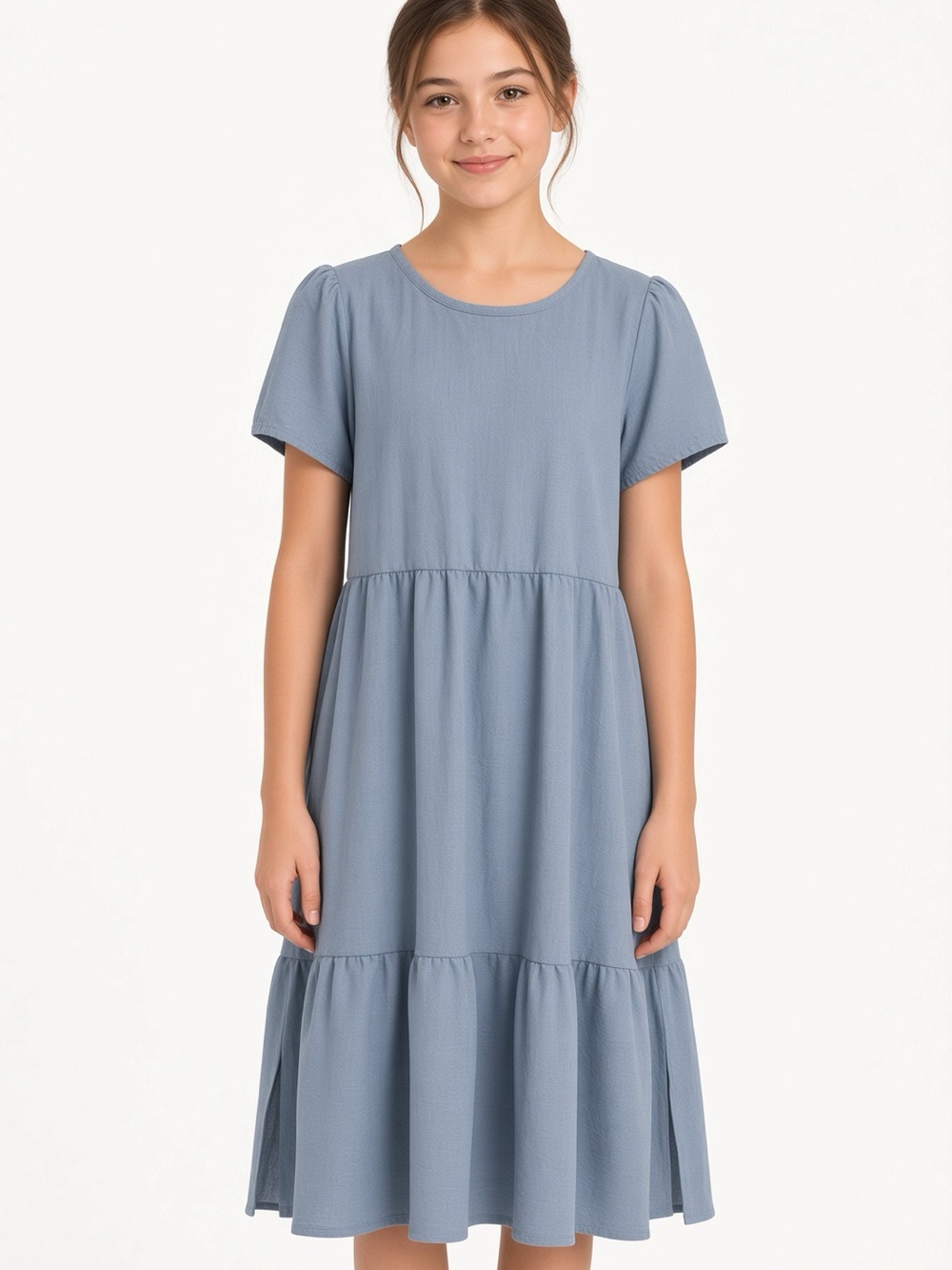 Love + Ellie Girls' Dusty Blue Tiered Short-Sleeve Dress